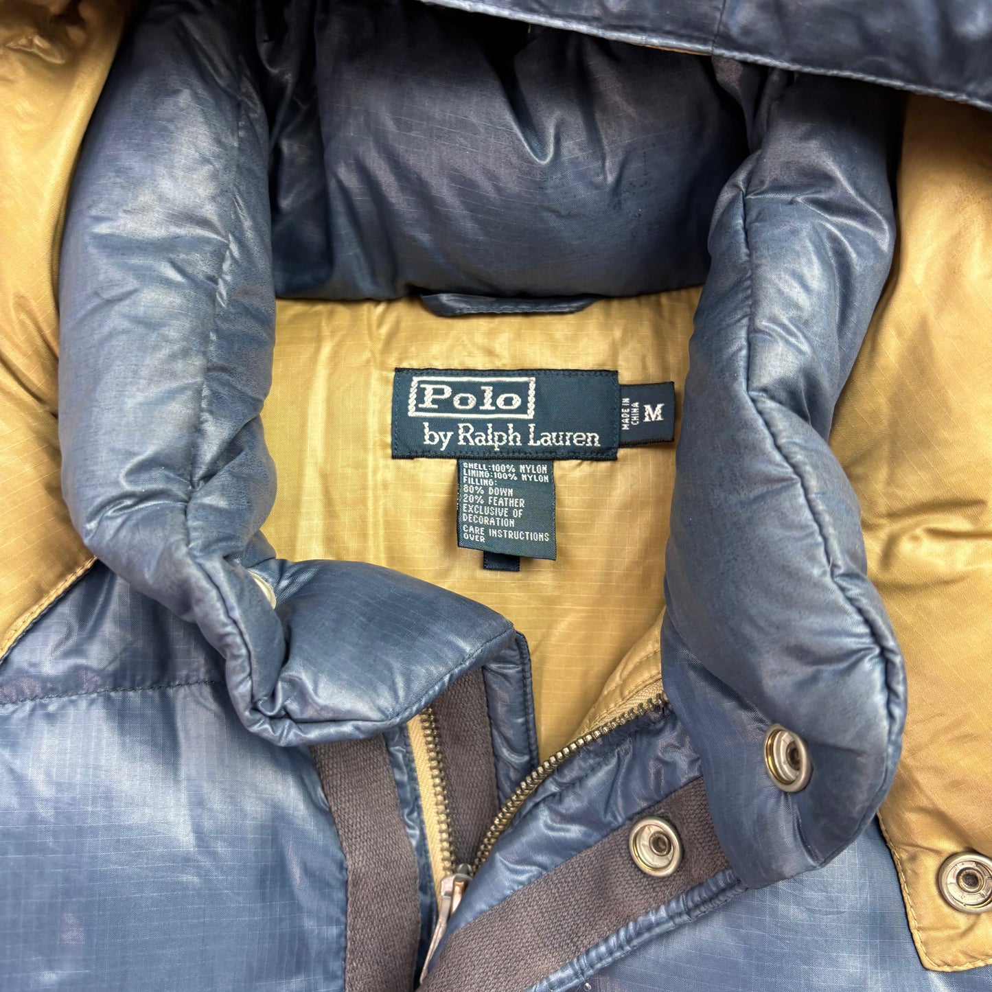 Polo Ralph Lauren Blue Sportsman Patch Puffer Jacket Hooded Down Coat - M