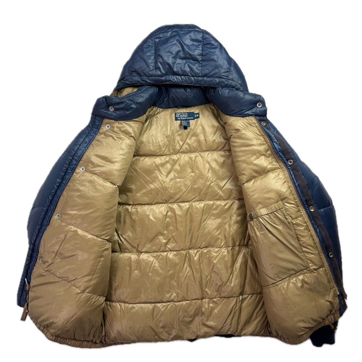 Polo Ralph Lauren Blue Sportsman Patch Puffer Jacket Hooded Down Coat - M