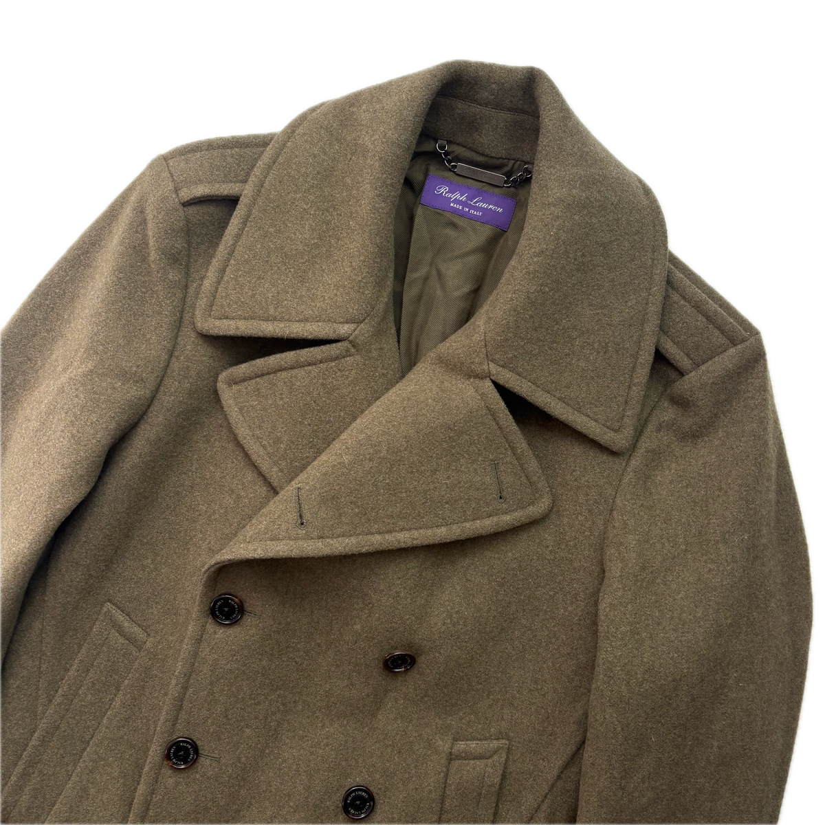 Purple Label Green Warrington Double Breast Pea Coat (Wool Cashmere) - M