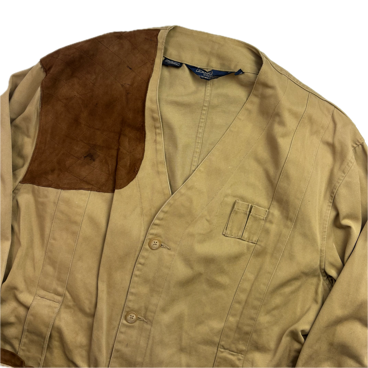 Polo Ralph Lauren Beige Collarless Hunting Jacket 80s - M