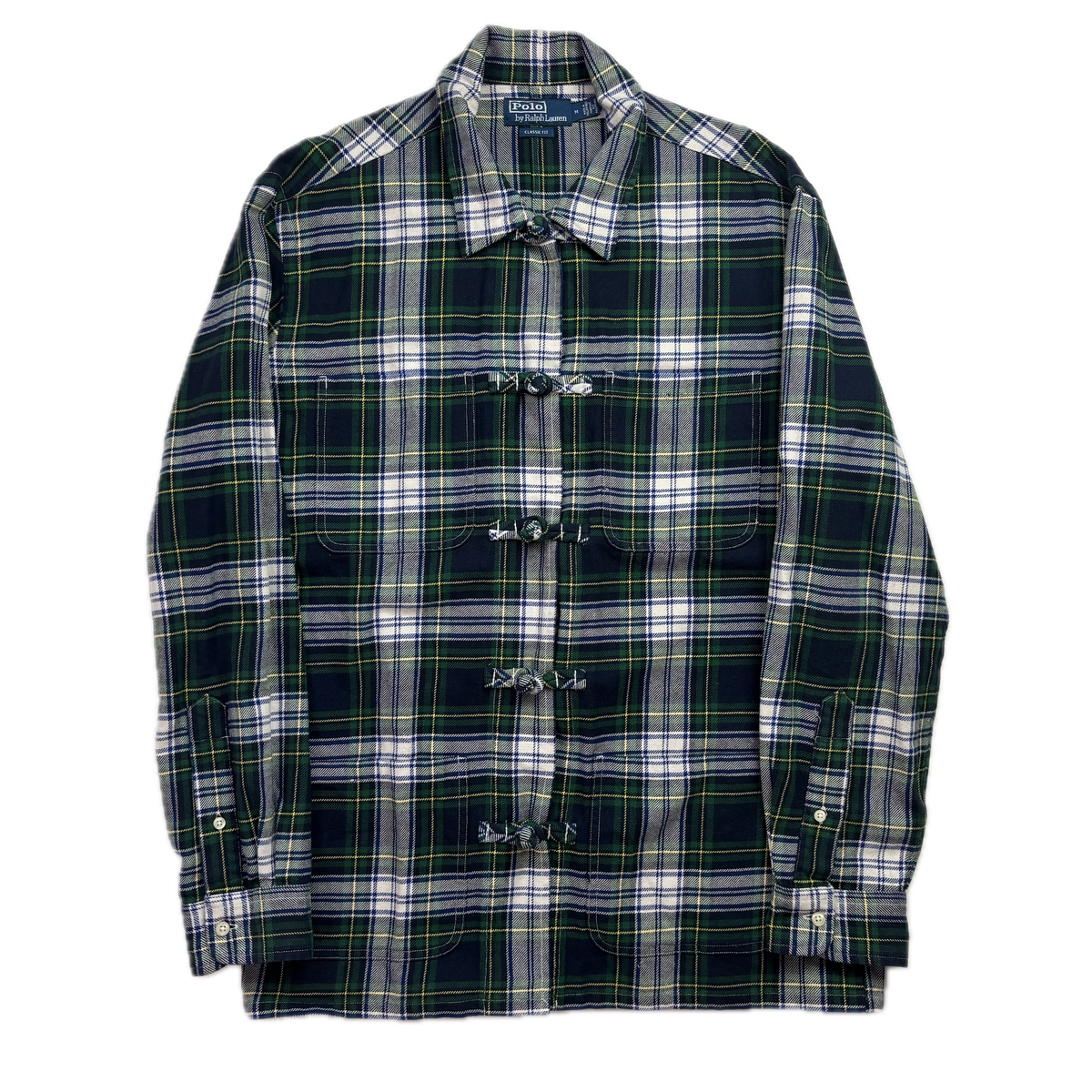Polo Ralph Lauren Green Plaid Frog Button Toggle Overshirt Shirt - M