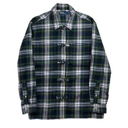 Polo Ralph Lauren Green Plaid Frog Button Toggle Overshirt Shirt - M