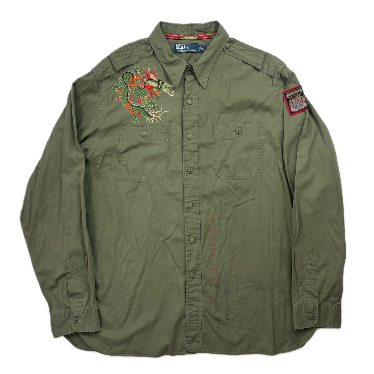 Polo Ralph Lauren Green Embroidered Dragon Himalaya Patch Expedition Shirt - XL