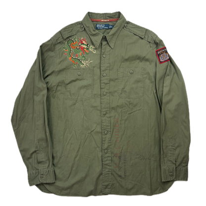 Polo Ralph Lauren Green Embroidered Dragon Himalaya Patch Expedition Shirt - XL