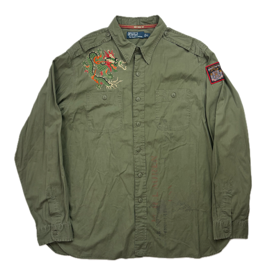 Polo Ralph Lauren Green Embroidered Dragon Himalaya Patch Expedition Shirt - XL