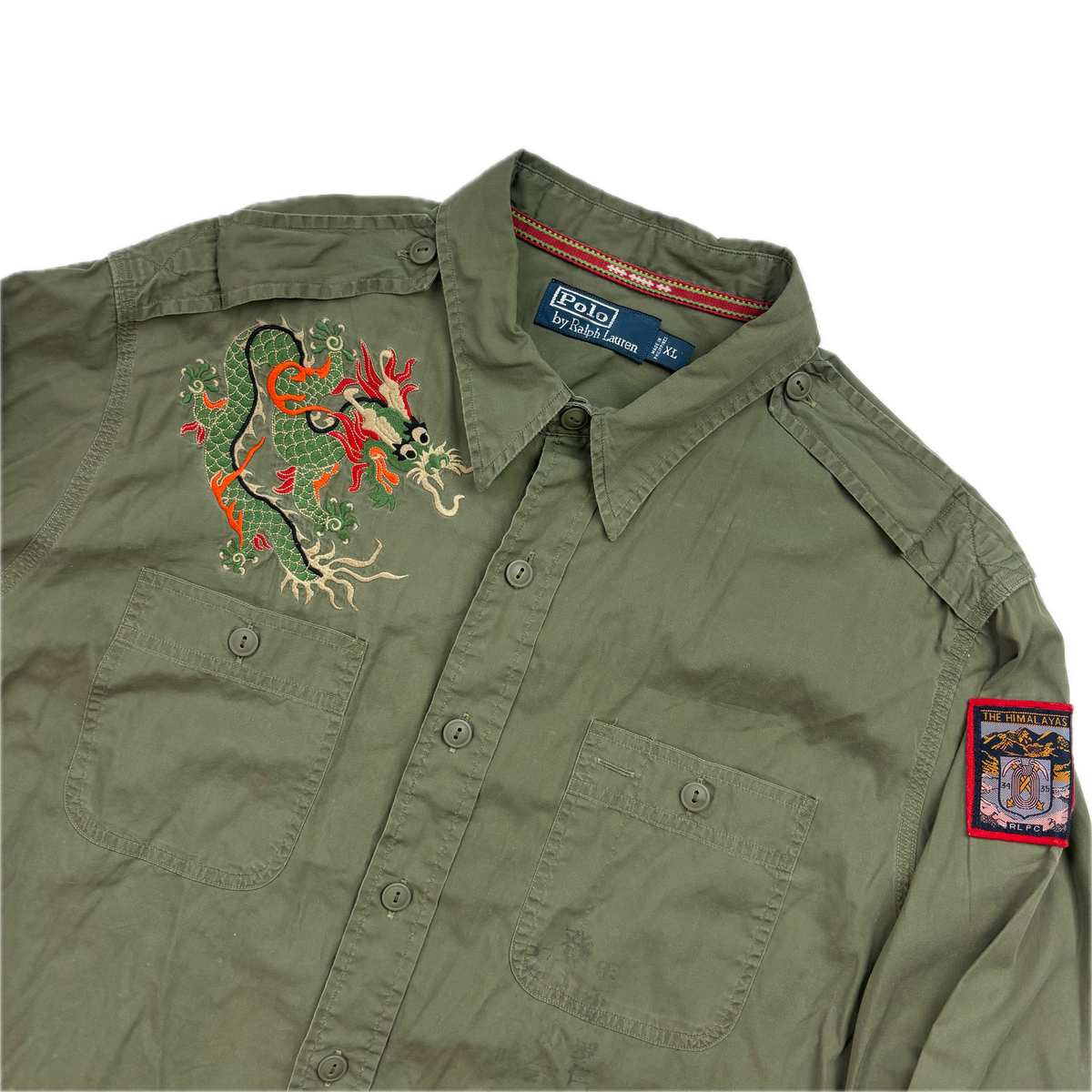 Polo Ralph Lauren Green Embroidered Dragon Himalaya Patch Expedition Shirt - XL