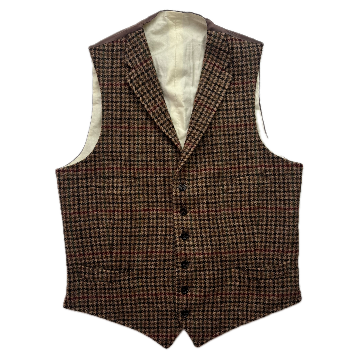 Polo Ralph Lauren Brown Houndstooth Tweed Lapel Vest Waistcoat (Wool) - 40R
