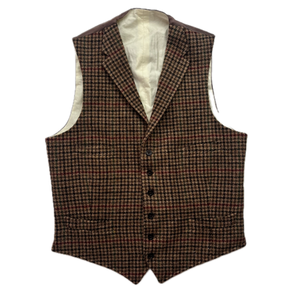 Polo Ralph Lauren Brown Houndstooth Tweed Lapel Vest Waistcoat (Wool) - 40R