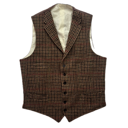 Polo Ralph Lauren Brown Houndstooth Tweed Lapel Vest Waistcoat (Wool) - 40R