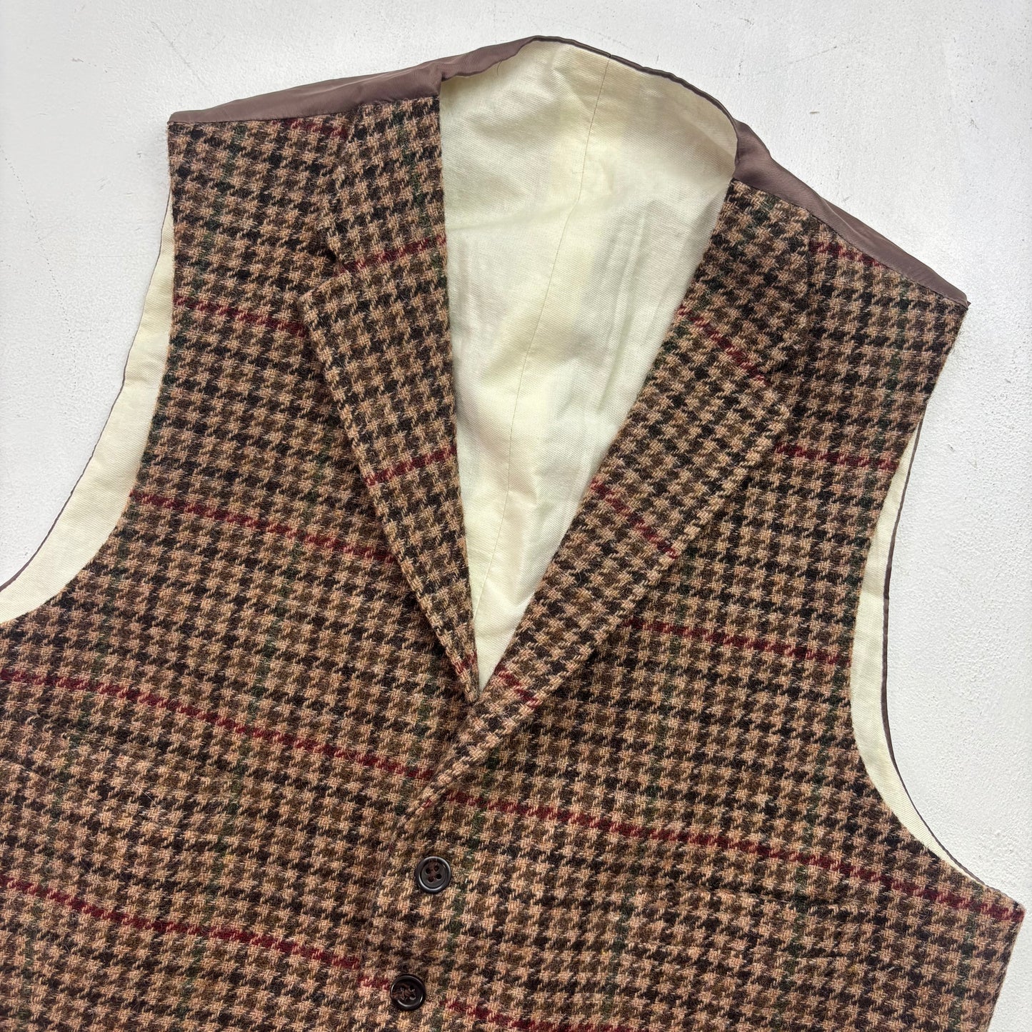 Polo Ralph Lauren Brown Houndstooth Tweed Lapel Vest Waistcoat (Wool) - 40R