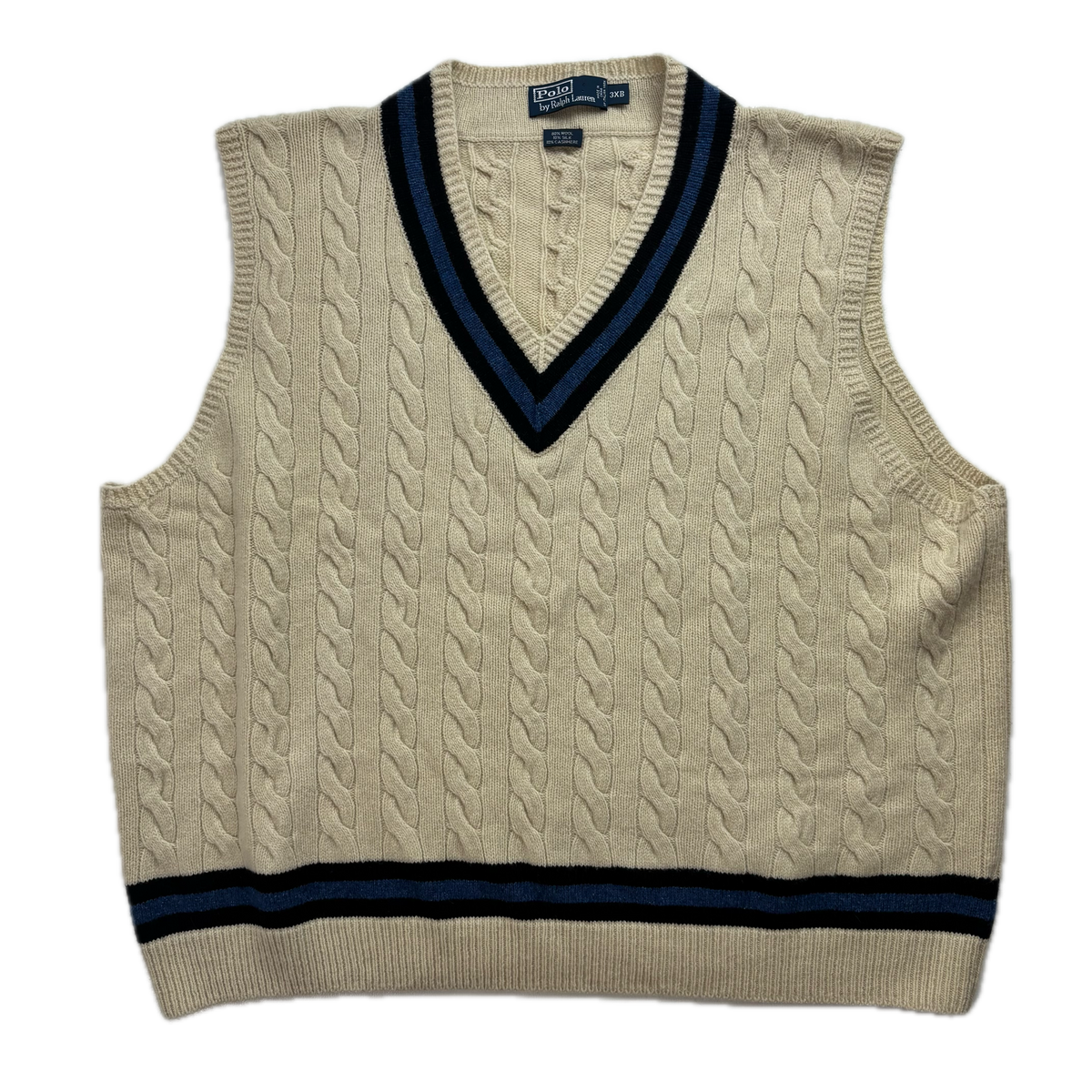Polo Ralph Lauren Ivory Cricket Vest Tennis Cableknit (Wool Silk Cashmere) - 3XB