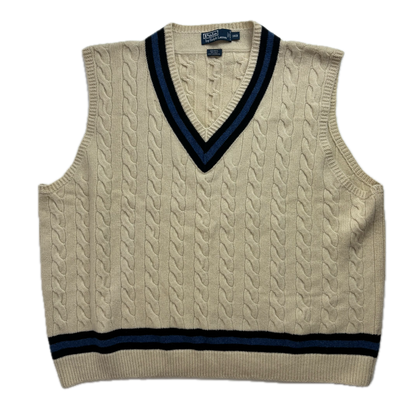 Polo Ralph Lauren Ivory Cricket Vest Tennis Cableknit (Wool Silk Cashmere) - 3XB