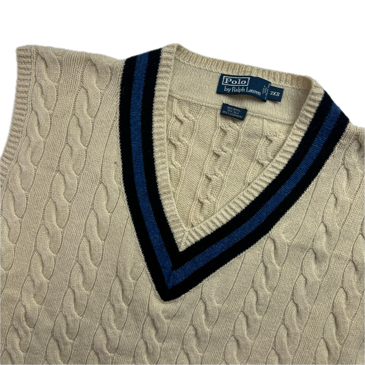Polo Ralph Lauren Ivory Cricket Vest Tennis Cableknit (Wool Silk Cashmere) - 3XB
