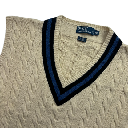 Polo Ralph Lauren Ivory Cricket Vest Tennis Cableknit (Wool Silk Cashmere) - 3XB