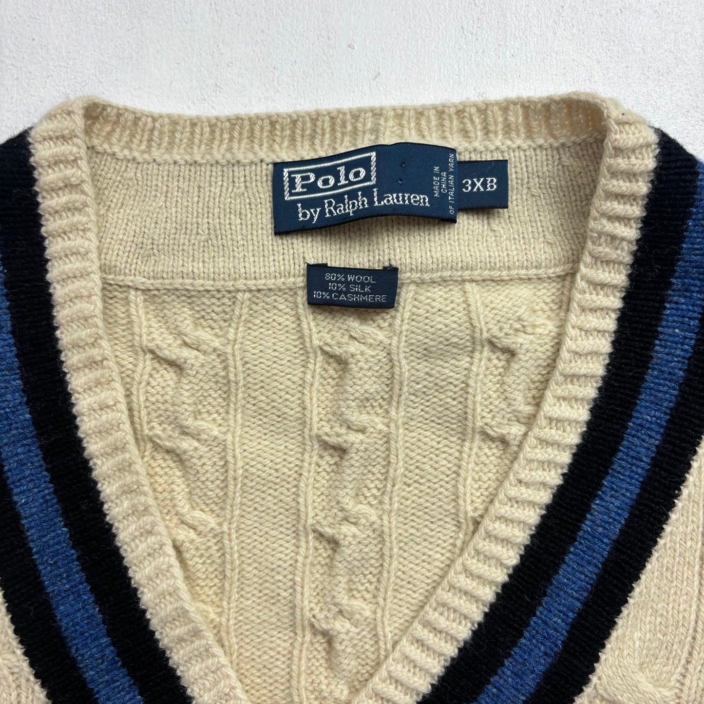Polo Ralph Lauren Ivory Cricket Vest Tennis Cableknit (Wool Silk Cashmere) - 3XB