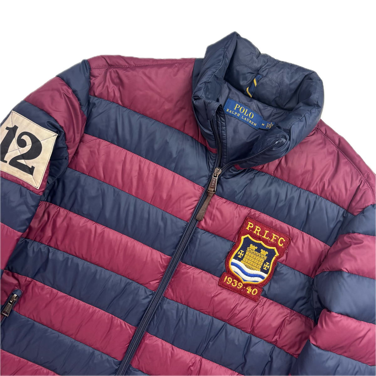 Polo Ralph Lauren Rugby PRLFC Navy Burgundy Lightweight Puffer Jacket Down Coat - M