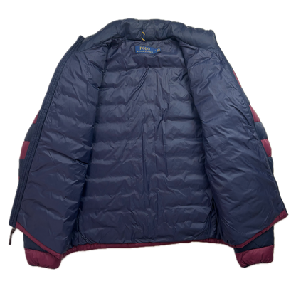 Polo Ralph Lauren Rugby PRLFC Navy Burgundy Lightweight Puffer Jacket Down Coat - M