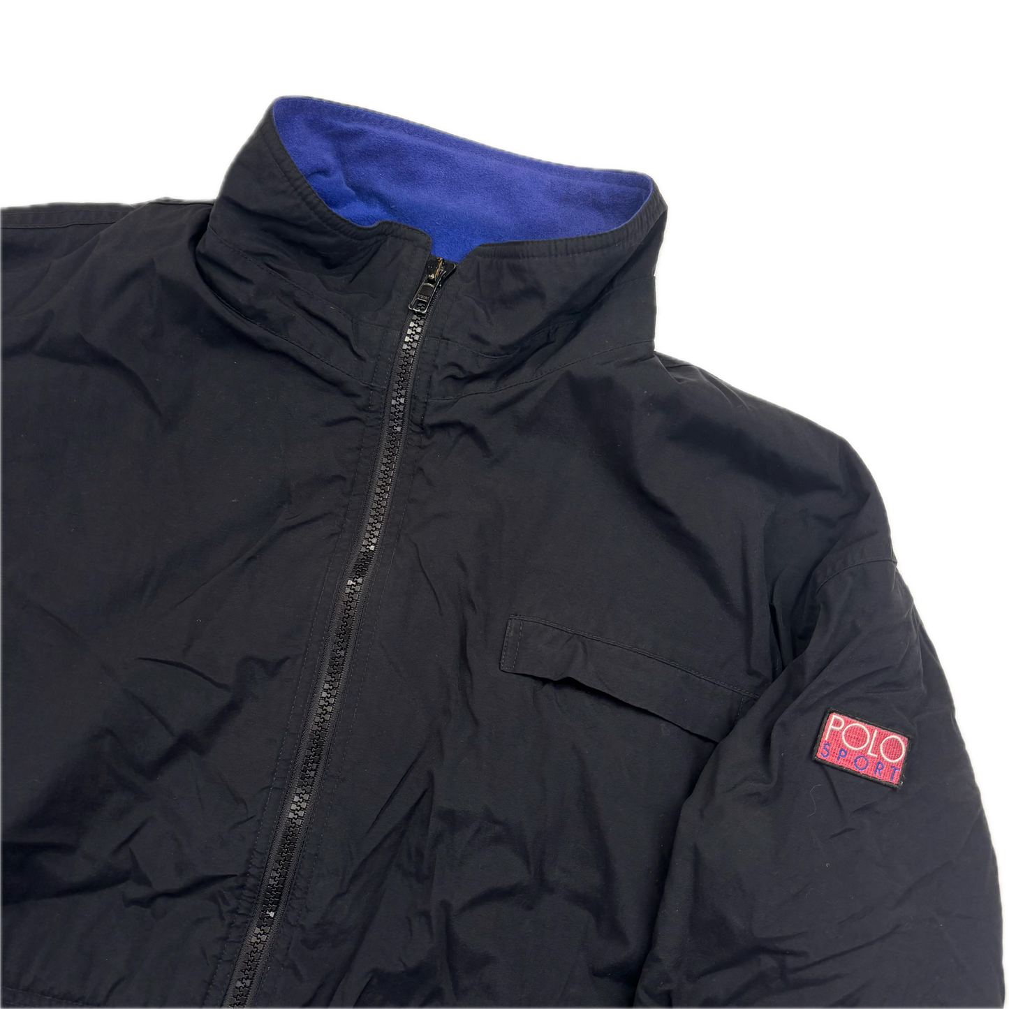 Polo Ralph Lauren Black Polo Sport Hi-Tech Patch Windbreaker Fleece Lined Jacket - L