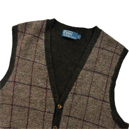 Polo Ralph Lauren Brown Green Tweed Windowpane Waistcoat (Wool Alpaca) - L