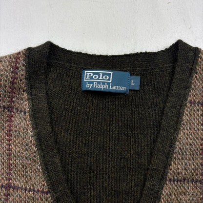 Polo Ralph Lauren Brown Green Tweed Windowpane Waistcoat (Wool Alpaca) - L