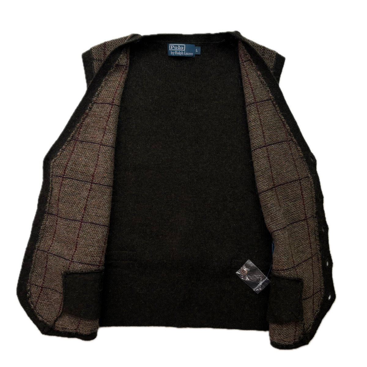 Polo Ralph Lauren Brown Green Tweed Windowpane Waistcoat (Wool Alpaca) - L