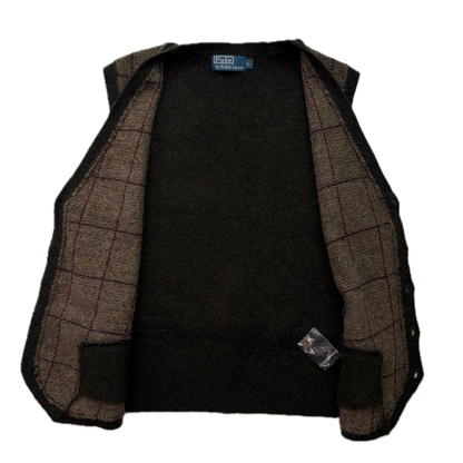 Polo Ralph Lauren Brown Green Tweed Windowpane Waistcoat (Wool Alpaca) - L