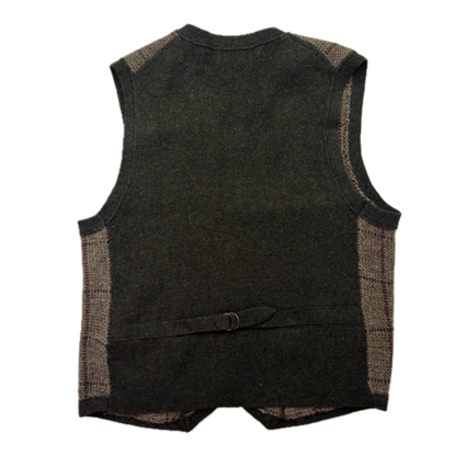 Polo Ralph Lauren Brown Green Tweed Windowpane Waistcoat (Wool Alpaca) - L
