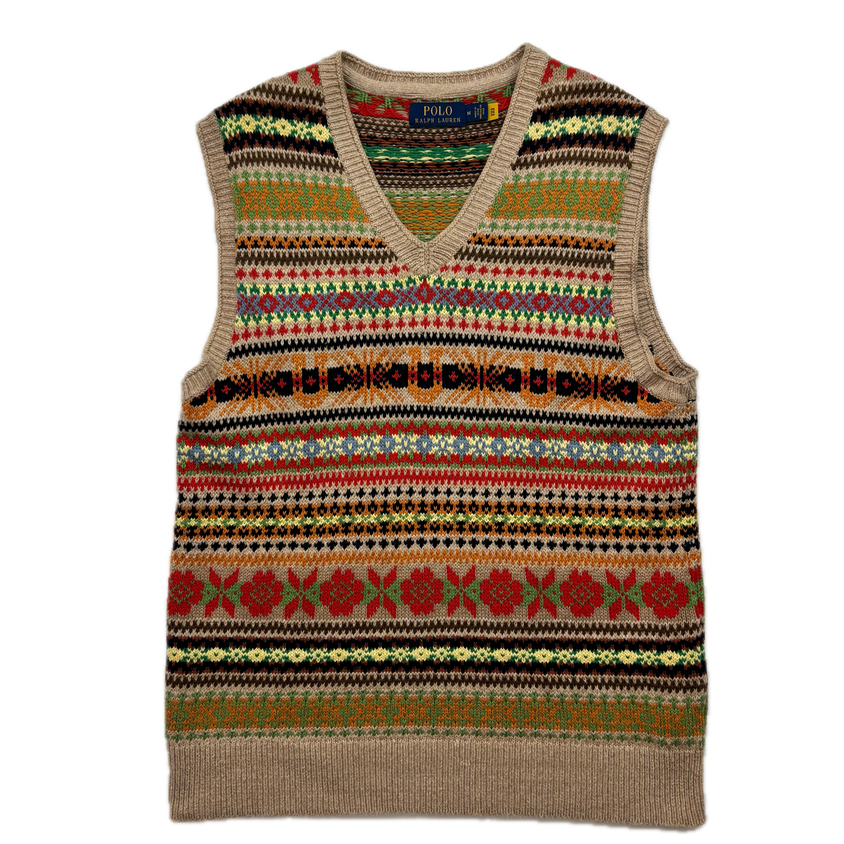 Polo Ralph Lauren Beige Fairisle Vest (Cotton Cashmere) - M