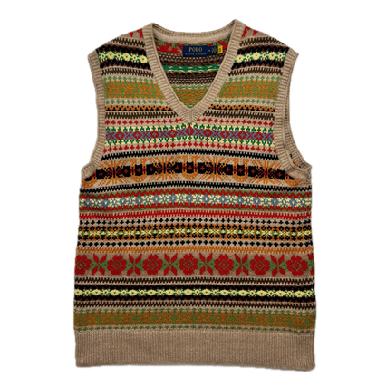 Polo Ralph Lauren Beige Fairisle Vest (Cotton Cashmere) - M