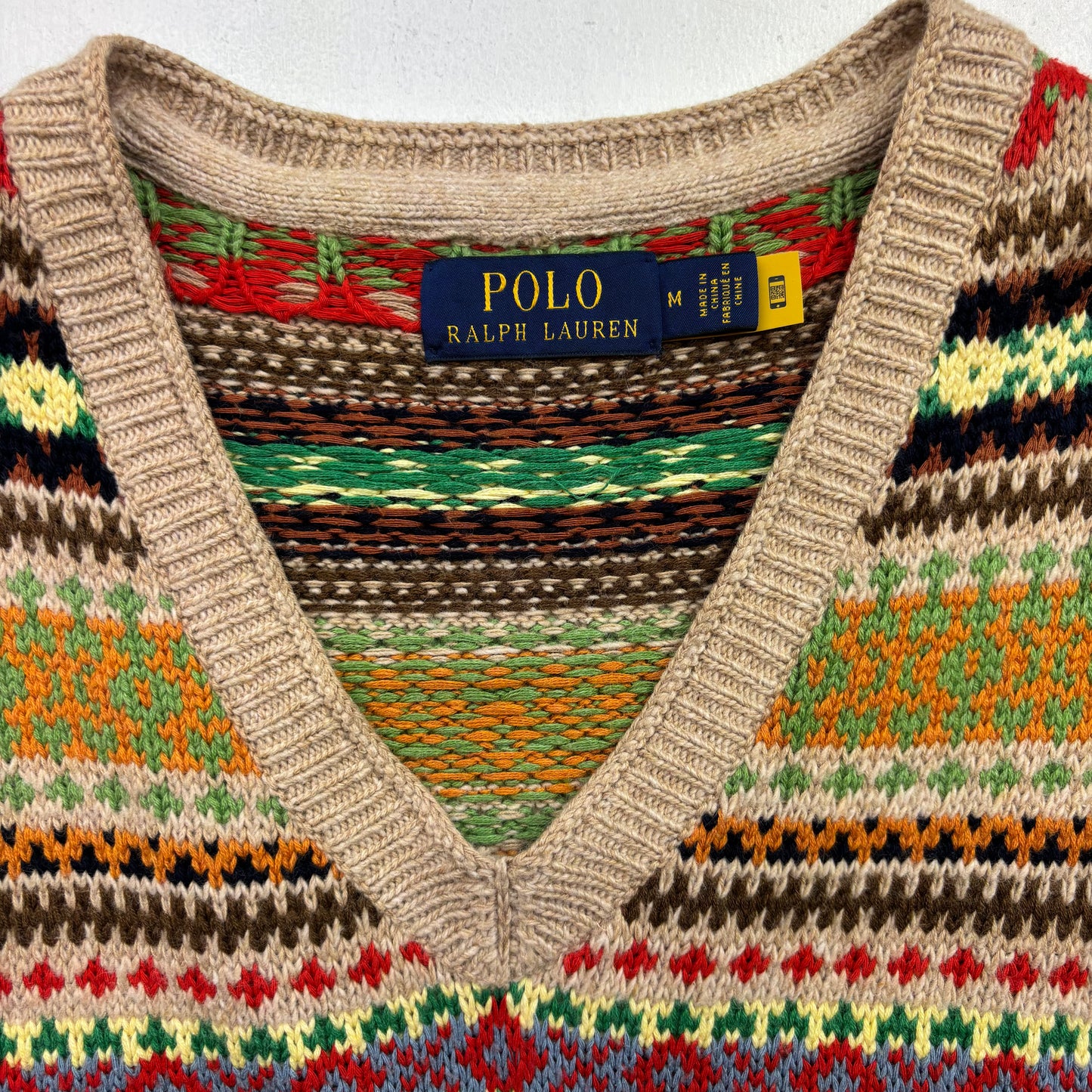 Polo Ralph Lauren Beige Fairisle Vest (Cotton Cashmere) - M
