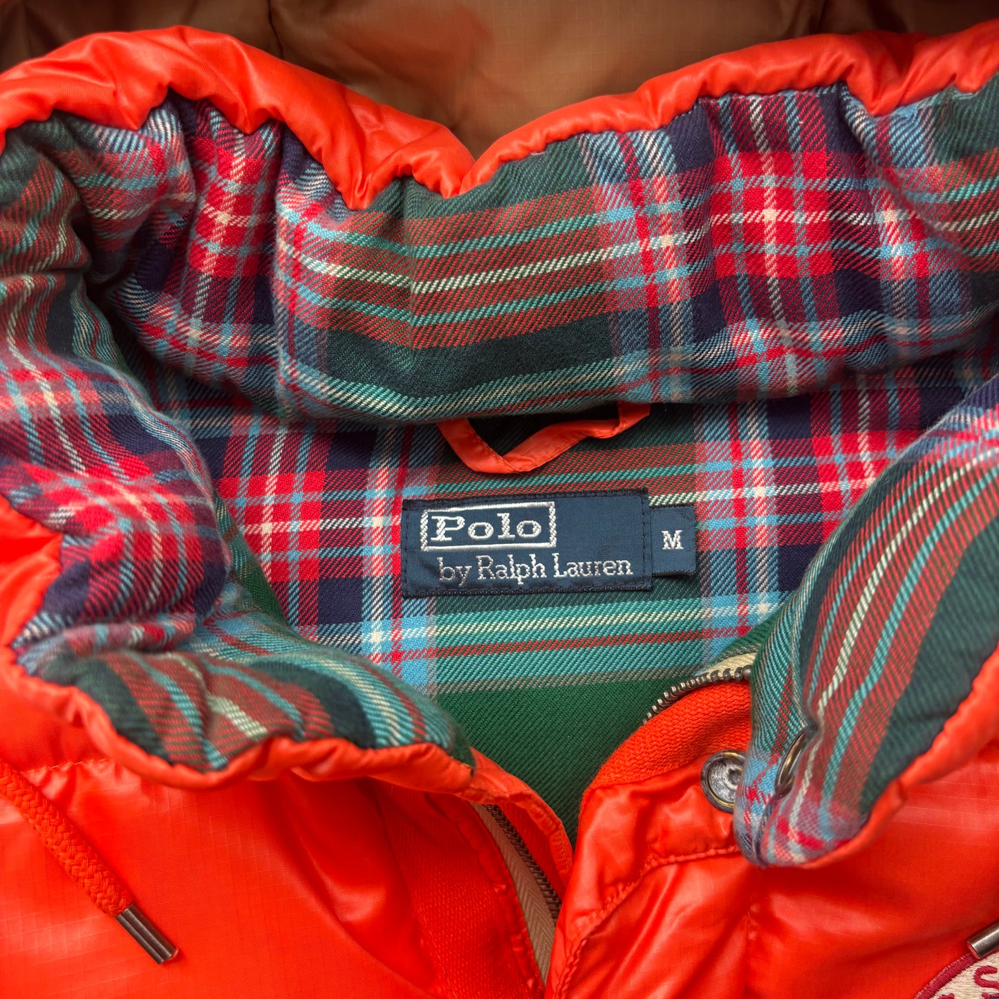Polo Ralph Lauren Orange Ski Patrol Club Hooded Plaid Lined Body Warmer Gilet - M