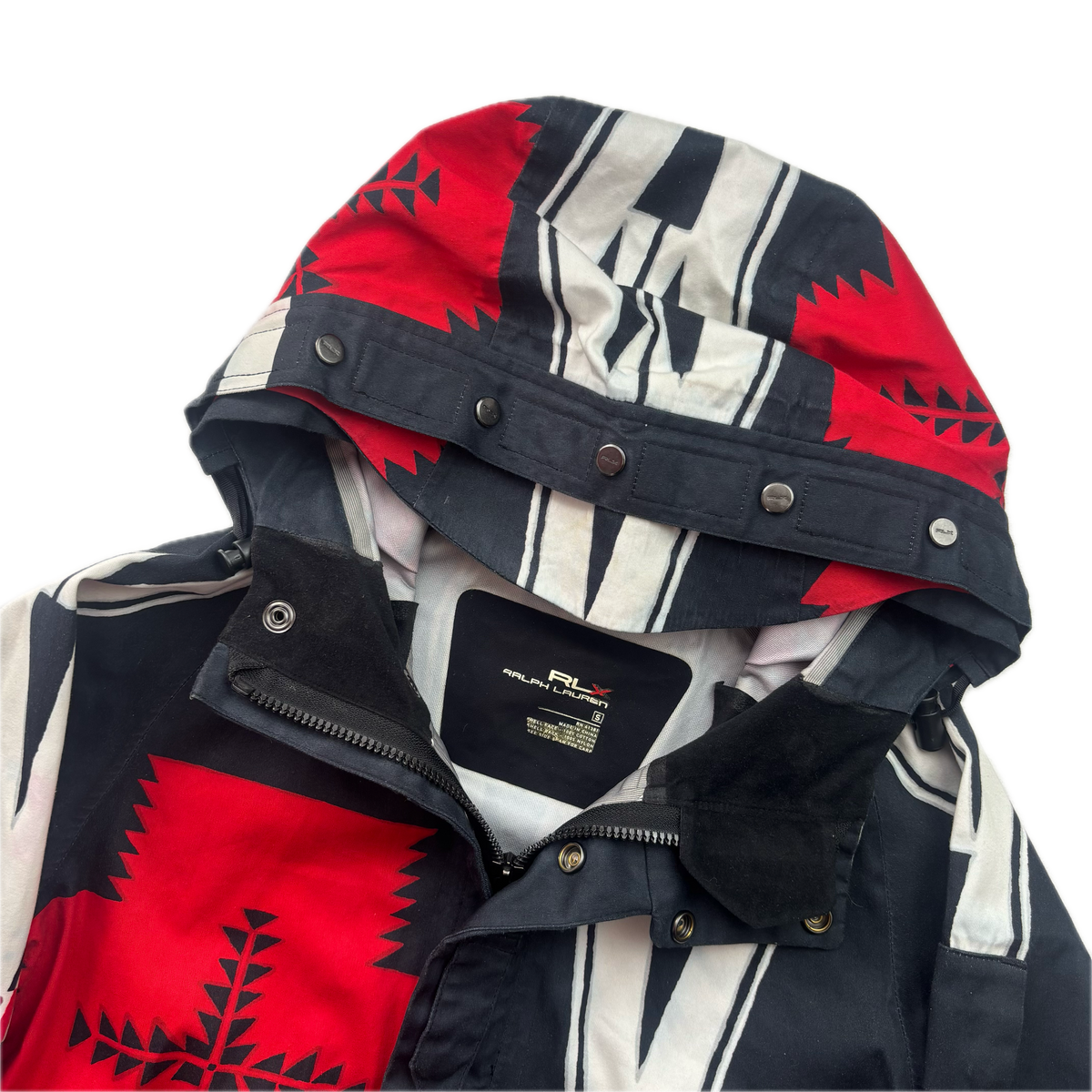 RLX Ralph Lauren Black Red Aztec Beacon Rain Coat  - S