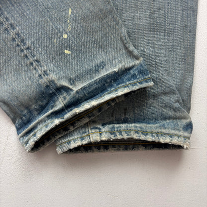 RRL Ralph Lauren Blue Jeans Paint Splatter Slim Narrow Denim - 32x32