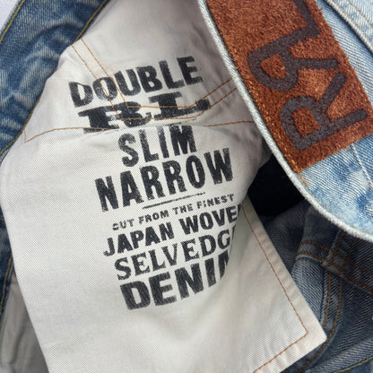 RRL Ralph Lauren Blue Jeans Paint Splatter Slim Narrow Denim - 32x32