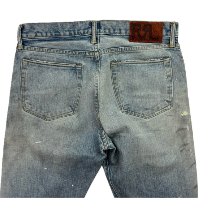 RRL Ralph Lauren Blue Jeans Paint Splatter Slim Narrow Denim - 32x32
