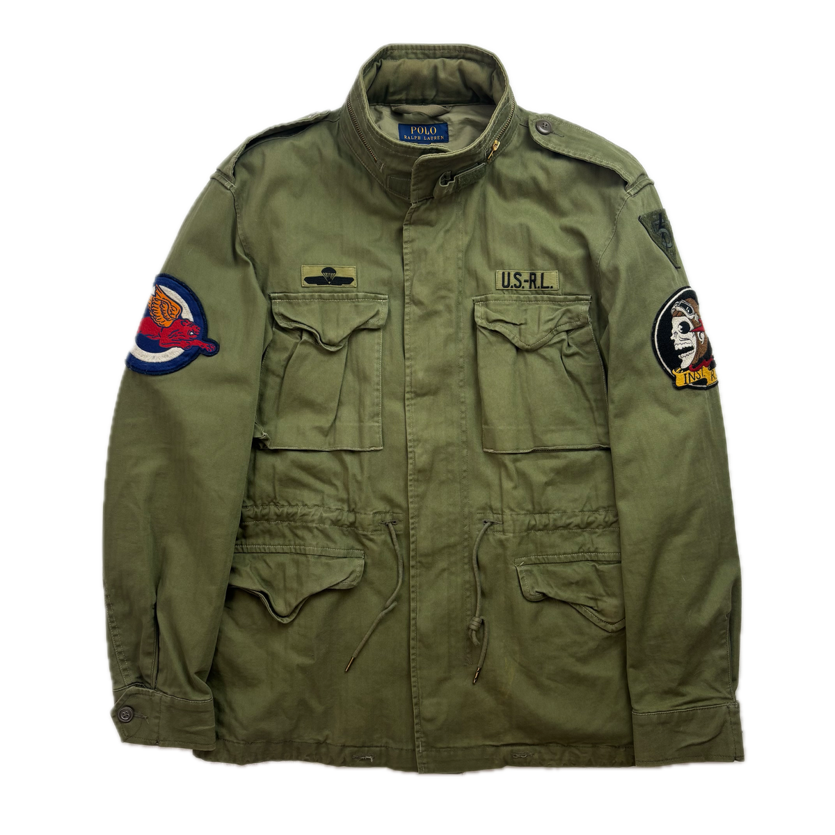Polo Ralph Lauren Green Military Army Patches Field Parka Jacket  - L