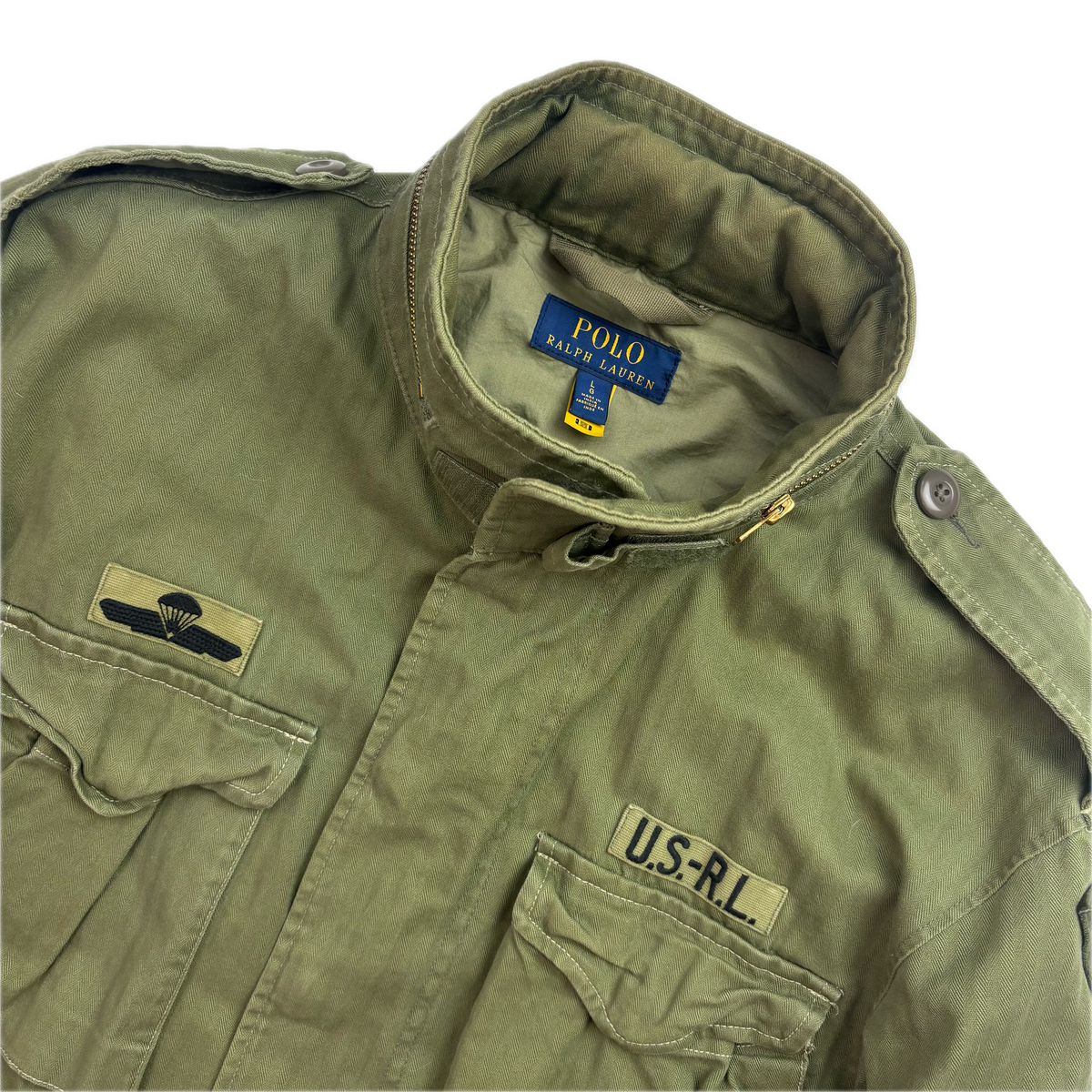 Polo Ralph Lauren Green Military Army Patches Field Parka Jacket  - L
