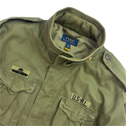Polo Ralph Lauren Green Military Army Patches Field Parka Jacket  - L