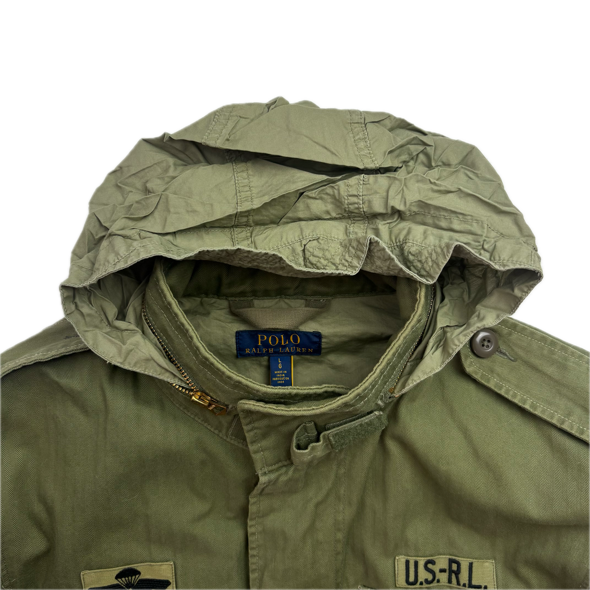 Polo Ralph Lauren Green Military Army Patches Field Parka Jacket  - L