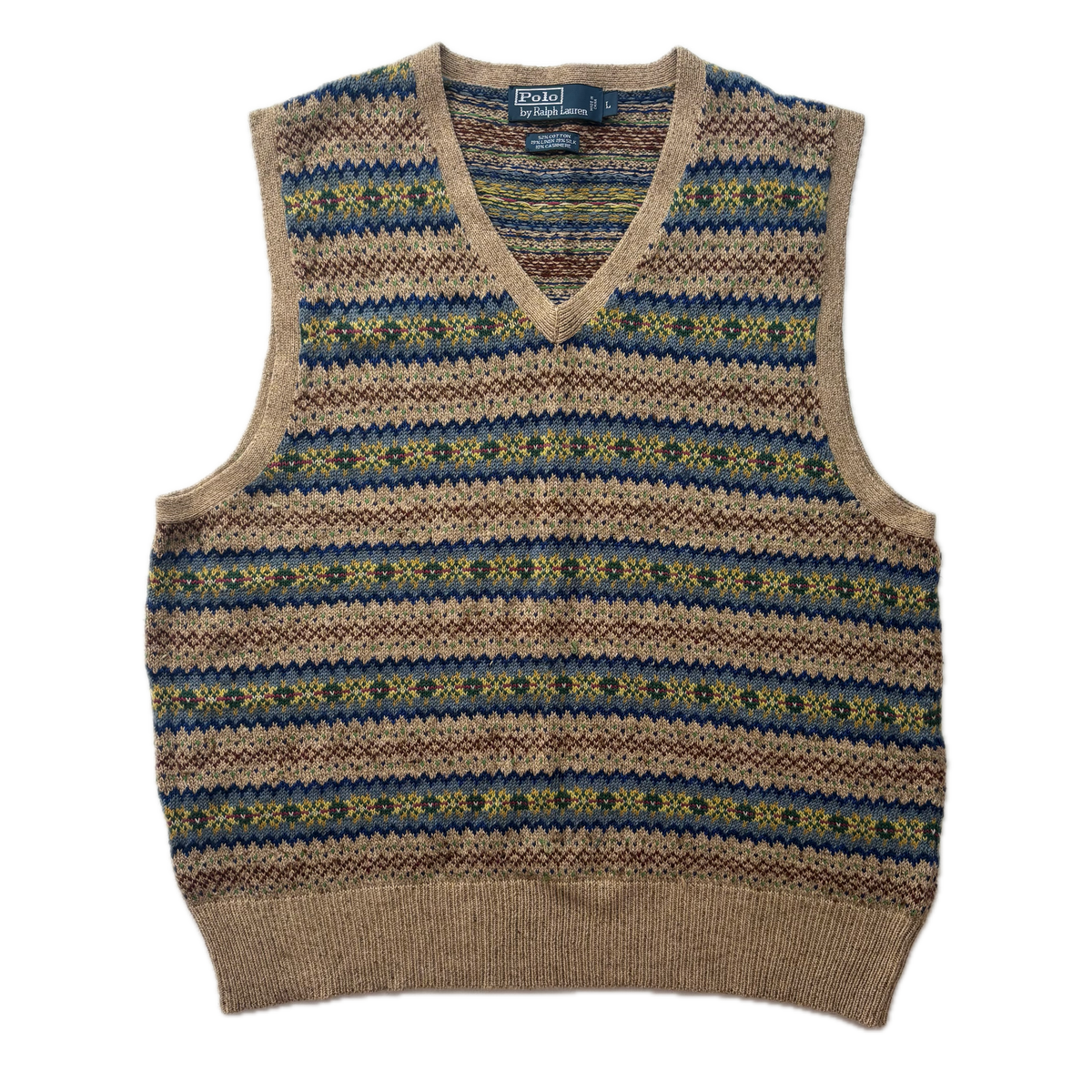 Polo Ralph Lauren Beige Fairisle Vest (Cotton Linen Silk Cashmere) - L