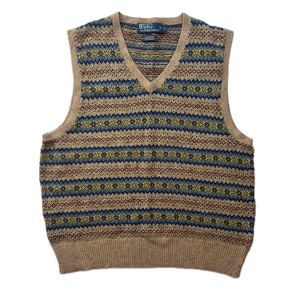 Polo Ralph Lauren Beige Fairisle Vest (Cotton Linen Silk Cashmere) - L