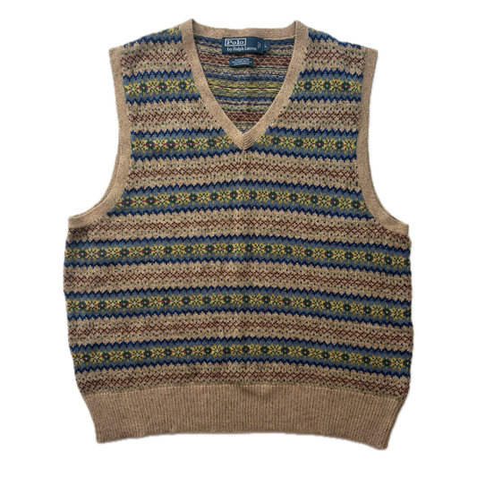 Polo Ralph Lauren Beige Fairisle Vest (Cotton Linen Silk Cashmere) - L