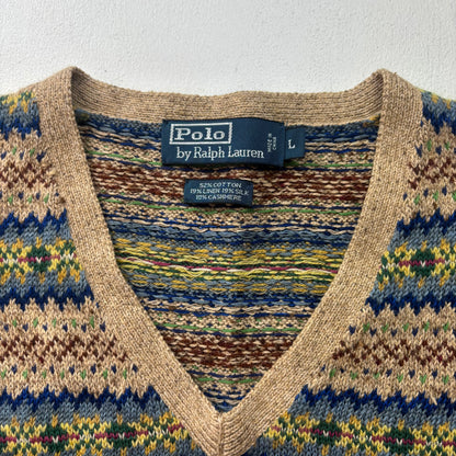 Polo Ralph Lauren Beige Fairisle Vest (Cotton Linen Silk Cashmere) - L