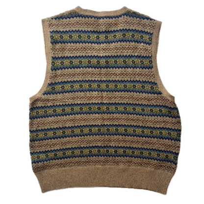 Polo Ralph Lauren Beige Fairisle Vest (Cotton Linen Silk Cashmere) - L