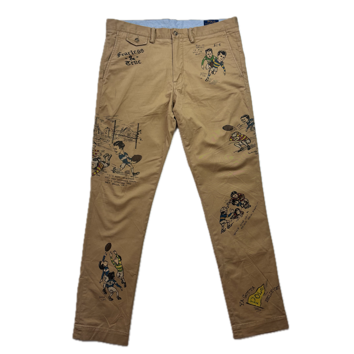 Polo Ralph Lauren Rugby Graphic Print Tan Stretch Slim Fit Chinos - 34x32