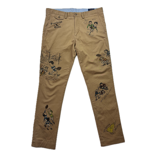 Polo Ralph Lauren Rugby Graphic Print Tan Stretch Slim Fit Chinos - 34x32