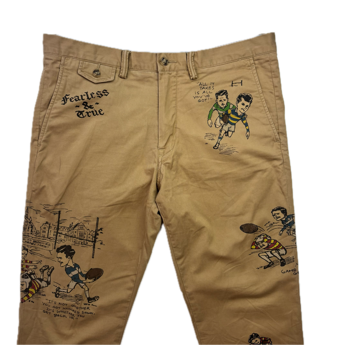 Polo Ralph Lauren Rugby Graphic Print Tan Stretch Slim Fit Chinos - 34x32