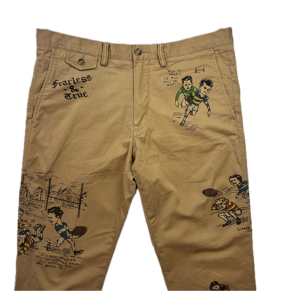 Polo Ralph Lauren Rugby Graphic Print Tan Stretch Slim Fit Chinos - 34x32