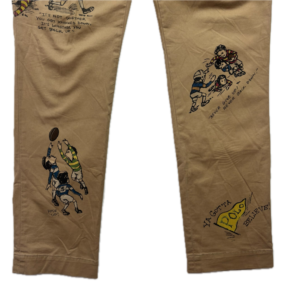 Polo Ralph Lauren Rugby Graphic Print Tan Stretch Slim Fit Chinos - 34x32