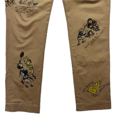 Polo Ralph Lauren Rugby Graphic Print Tan Stretch Slim Fit Chinos - 34x32